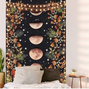 Floral Moon Phases Aesthetic Wall Hanging Tapestry